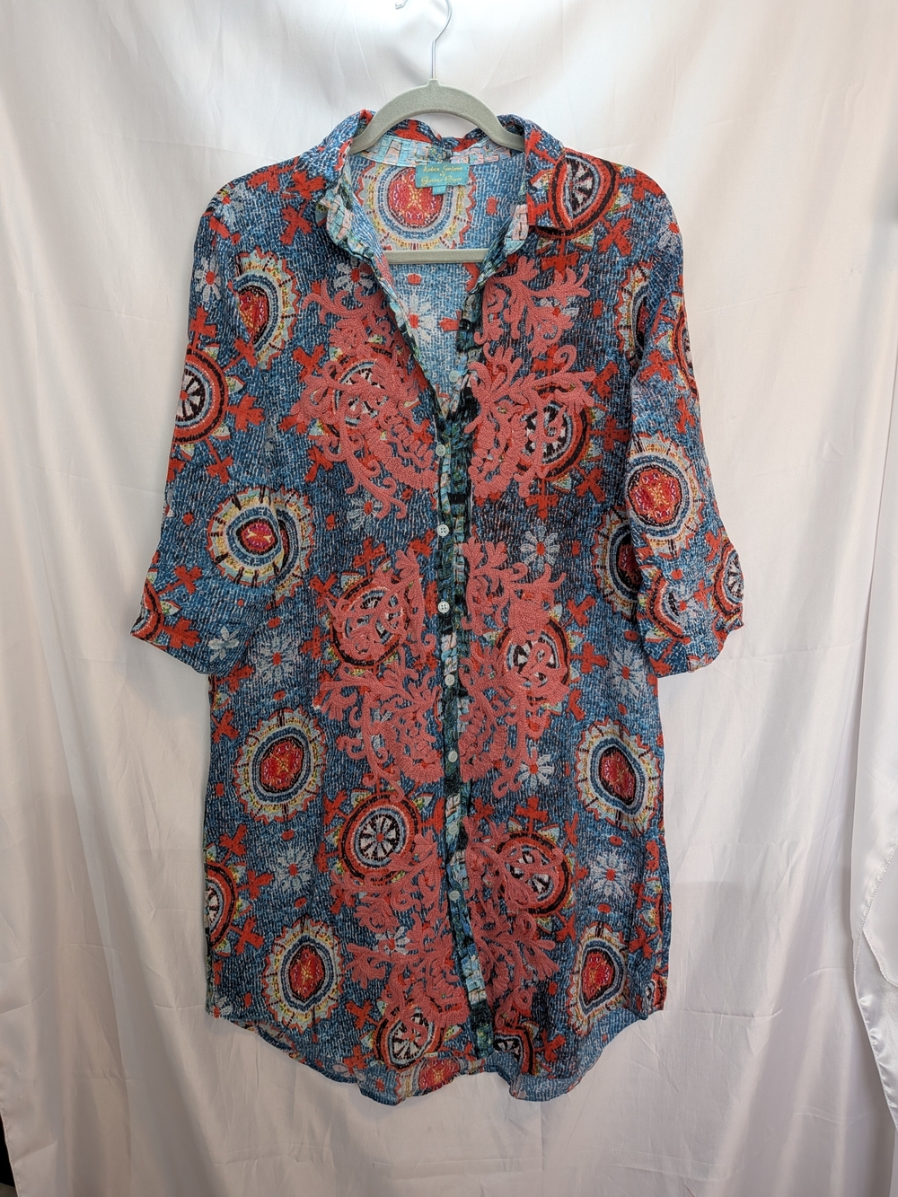 Antica Sartoria Giacomo Cinque Embroidered Boho Tunic Dress Sz S